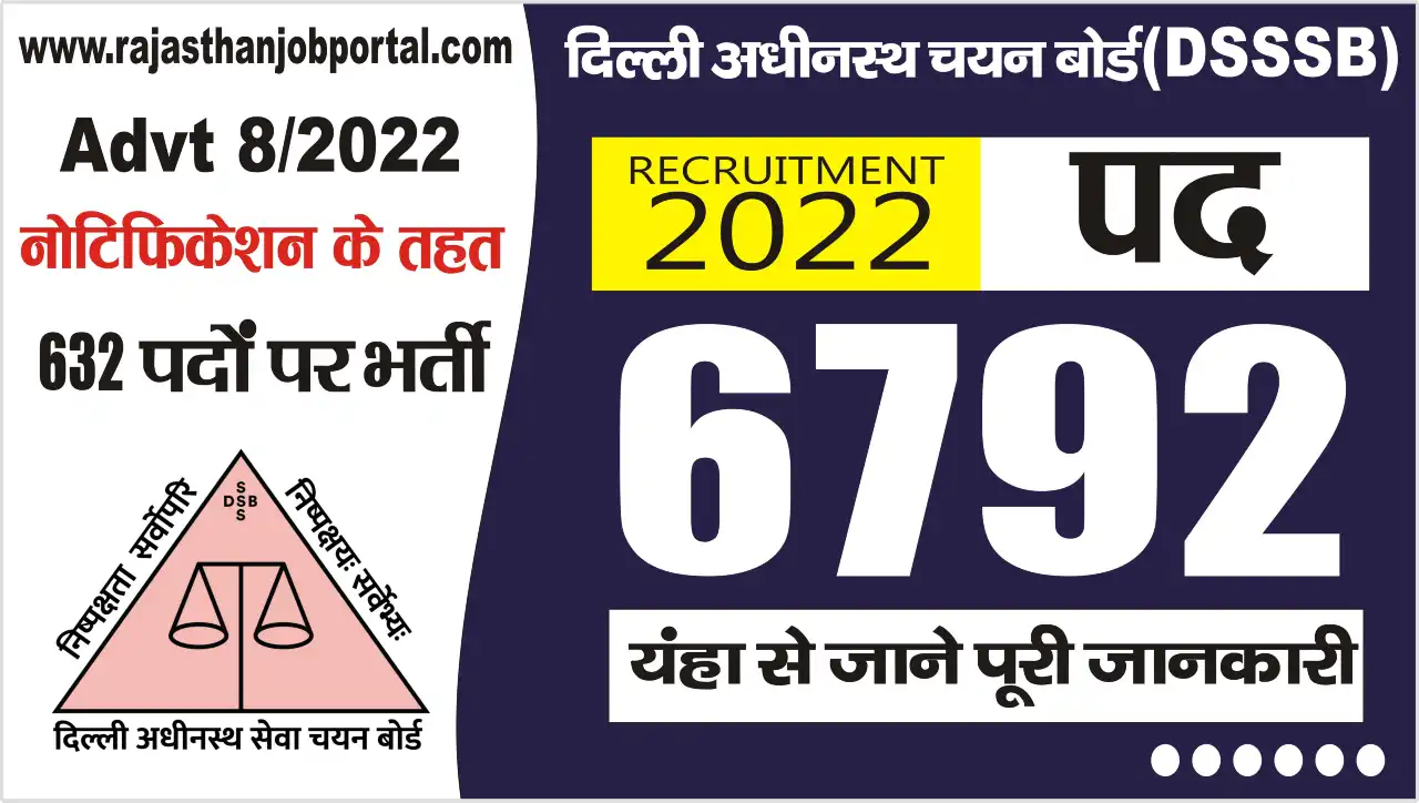 DSSSB Recruitment 2022 दिल्ली अधीनस्थ चयन बोर्ड (DSSSB) द्वारा 6792 पदों पर भर्ती का नोटिफिकेशन जारी