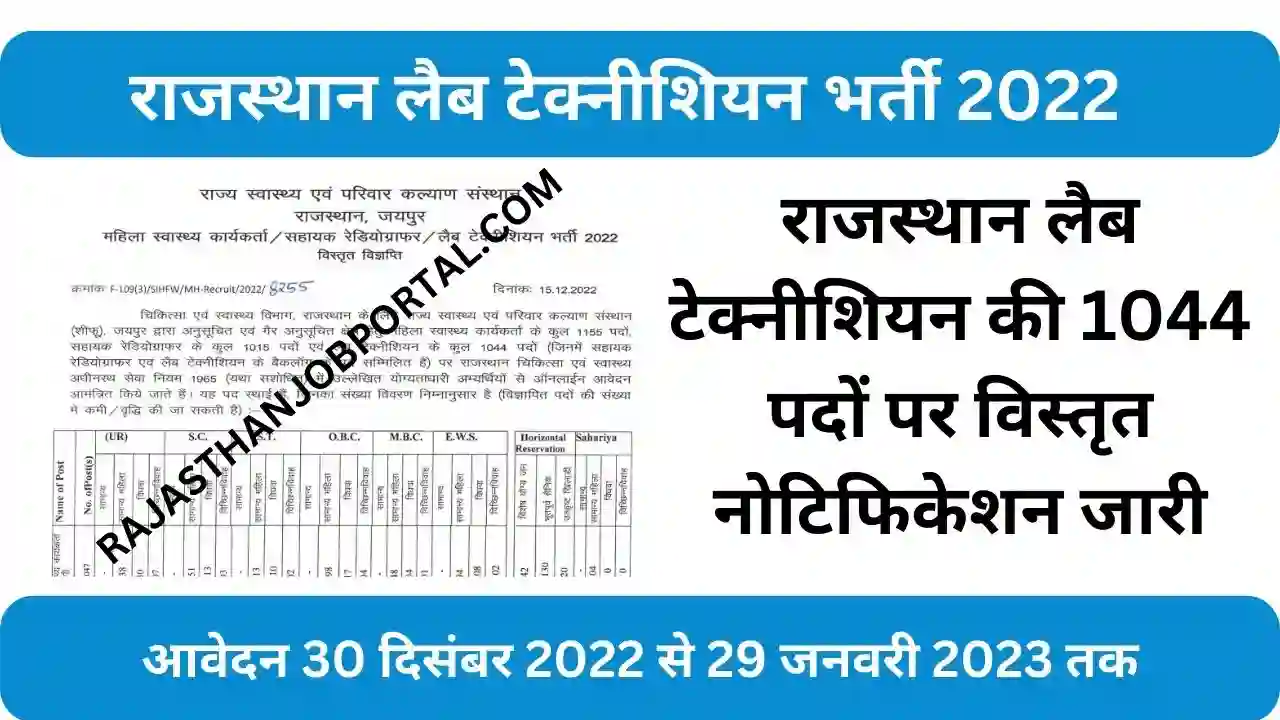 Rajasthan Lab Technician Vacancy 2022 | राजस्थान लैब टेक्नीशियन के 1044 पदों पर भर्ती