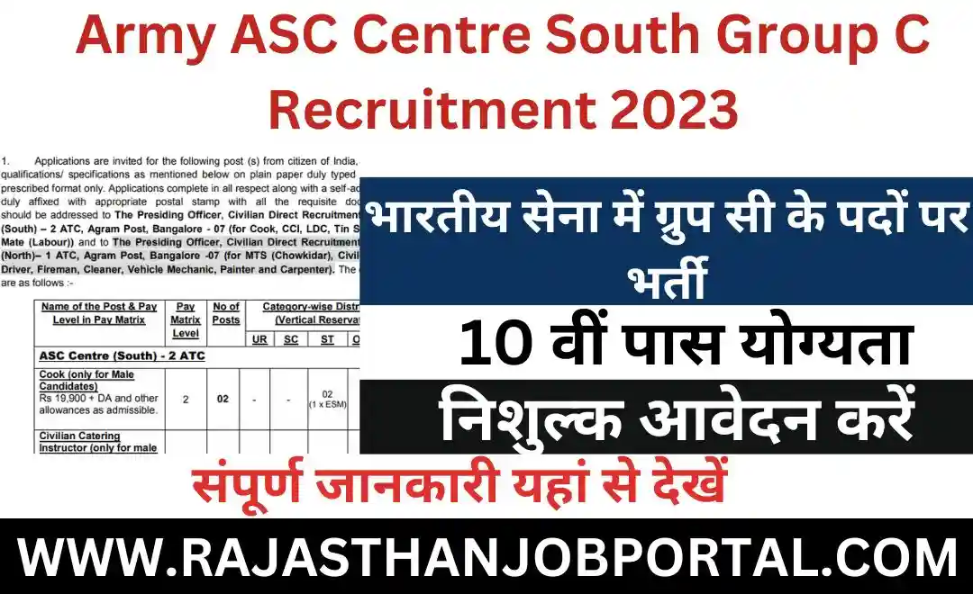 Army ASC Centre South Group C Recruitment 2023 का नोटिफिकेशन जारी