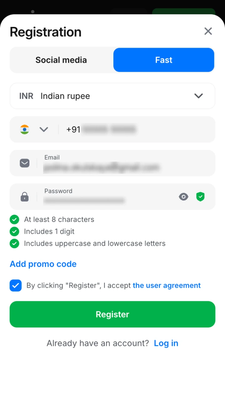 Create an account at 1win official website.