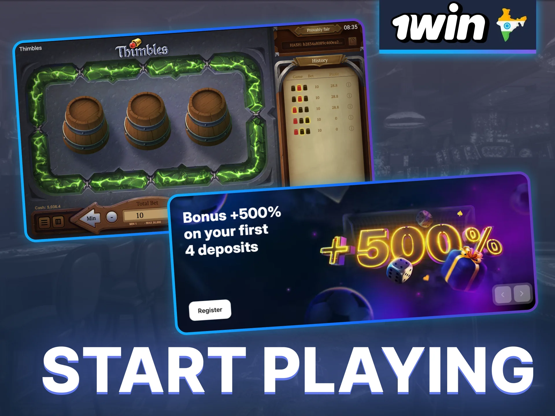 Log in to 1win, use your welcome offer, and enjoy real wins in Thimbles.