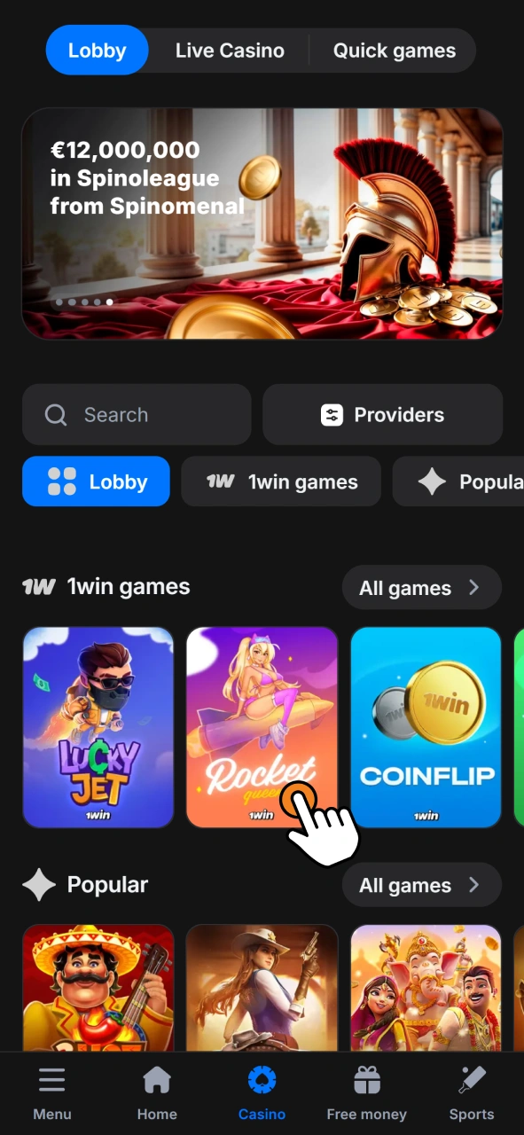 Select a game from the lobby to start playing at 1Win now.